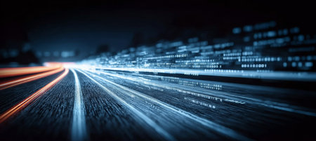 Futuristic Cityscape with High-Speed Digital Connectivity, Advanced Technology and Network Streamsの素材