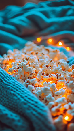 Cozy Winter Evening Still Life with Soft Blankets, Gourmet Snacks, and a Warm, Inviting Atmosphereの素材