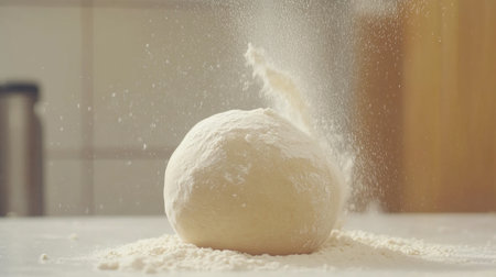 Preparing Delicious Bakery Craft Dough with Flour Dust, Baking Time, and Beautiful Food Photographyの素材