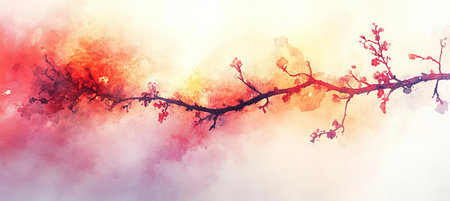 Serene Watercolor Floral Design Featuring Delicate Blossoms and Soft Coral Tones for Tranquil Themesの素材