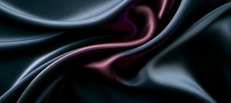 Elegant Satin Background with Dark Waves and Soft Folds Creating a Luxurious Fabric Drapery Feelの素材