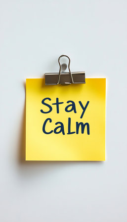 Inspiring Reminder Sticky Note on a Surface, Promoting Calmness and Motivation for Daily Tasksの素材