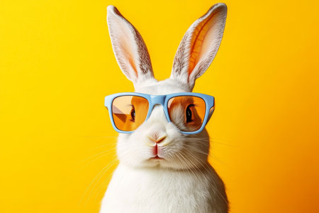 Fashionable Bunny Portrait in a Bright Summer Setting with Cool Glasses and a Joyful Expressionの素材