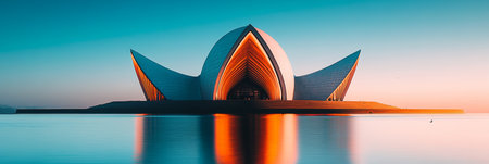 Stunning Lotus Temple in New Delhi, India A Magnificent Modern Architectural Marvel with Reflectionの素材