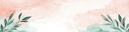 Delicate Pastel Watercolor Texture Banner with Botanical Elements for Creative Projectsの素材