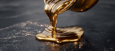 Luxurious Stream of Molten Gold Pouring Gracefully into a Dark Surface, Creating Abstract Art Designの素材