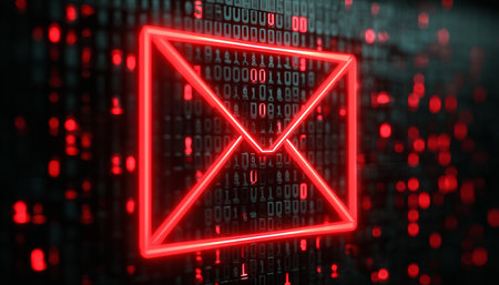 Red Email Envelope on Digital Background Representing Cybersecurity Threat and Phishing Attack Risksの素材