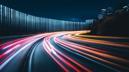 Futuristic Transportation Network with Illuminated Highways and High-Speed Internet Infrastructureの素材