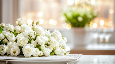 Exquisite Floral Centerpiece Featuring White Roses and Lush Greenery for Elegant Weddings and Eventsの素材