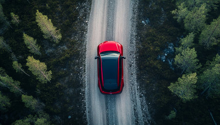Adventurous Journey Through Lush Green Woods of Finland in a Striking Speeding Car Escapeの素材