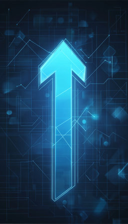 Modern Financial Growth Chart Design Featuring Cyan Geometric Arrows and Data Visualization Elementsの素材