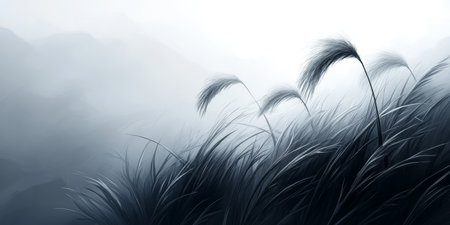 Tranquil Pastel Meadow Landscape Soft Grassland with Delicate Wildflowers in Monochrome Tonesの素材