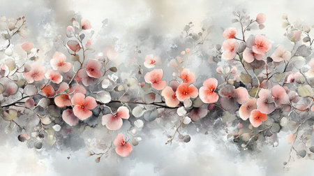 Watercolor Floral Symphony with Pastel Branches and Delicate Blossoms for Artistic Designsの素材