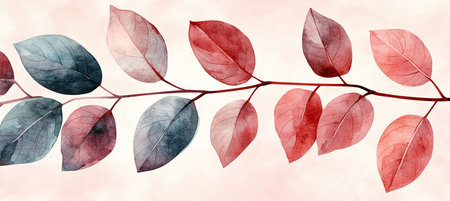 Charming Watercolor Foliage Branch with Soft Pastel Leaves, Perfect for Floral and Botanical Artの素材