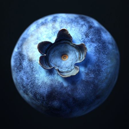 Vibrant Blueberry with Rich Deep Blue Color and Smooth Texture Against a Dark Background, Fresh Lookの素材