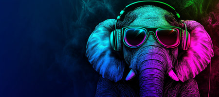 Vibrant and Colorful Animal Portrait with Stylish Headphones in a Modern Urban Setting, Cool Vibesの素材