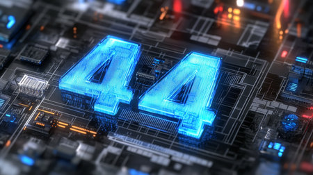 Futuristic Glowing Number Display on a High-Tech Digital Background with Neon Light Effectsの素材