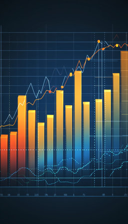 Economic Growth Illustrated by Ascending Bar Graph Showing Financial Trends Over Time and Periodsの素材