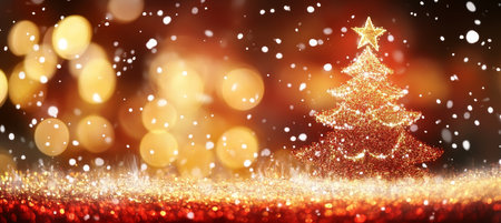 Sparkling Golden Lights Dancing Around a Beautifully Decorated Christmas Tree, Spreading Holiday Joyの素材