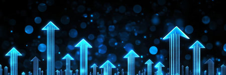 Vibrant Success Concept Upward Neon Arrows Symbolizing Growth and Achievement of Dreams and Goalsの素材