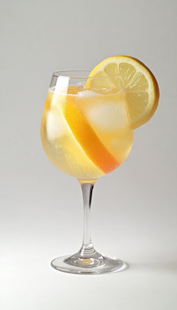 Citrus Refreshment Sparkling Lemon Spritzer Cocktail in Elegant Glassware for Summer Enjoymentの素材