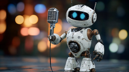 Futuristic Musician Robot Serenading Diverse Audiences with Innovative Sounds and Visuals in Concertの素材