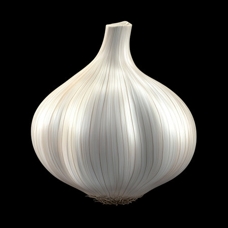 Close-Up of Pungent Garlic Bulb on Dark Background, Fresh Ingredient for Cooking and Healthy Mealsの素材