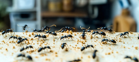 Insect Issues in Kitchen Ants Crawling All Over a Messy Surface, Home Problem and Concernsの素材