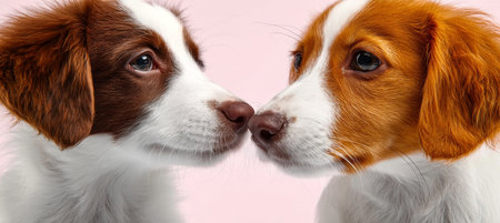 Two Adorable Puppies Kissing Each Other on Valentine s Day, Celebrating Love and Affection Togetherの素材