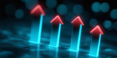 Abstract Digital Financial Background with 3D Upward Arrows Representing Growth and Successの素材