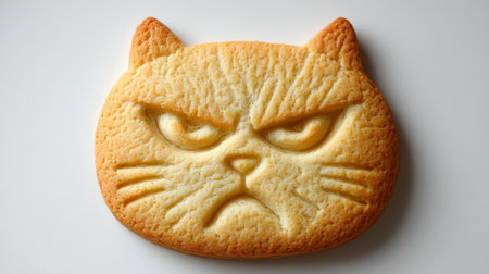 Delightful Grumpy Cat Face Cookie, Isolated on White Background, Perfect for Creative Baking Funの素材