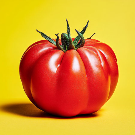 Vibrant Heirloom Tomatoes Displaying Rich Colors and Unique Patterns Under Bright Studio Lightingの素材