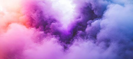 Ethereal pastel clouds blending orange, pink, and purple in a celestial abstract space concept.の素材