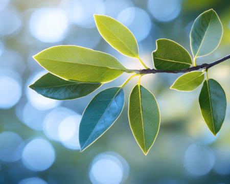 Vibrant Spring Foliage in Abstract Dreamy Natural Scenery with Sunlit Leaves and Colorful Backdropの素材