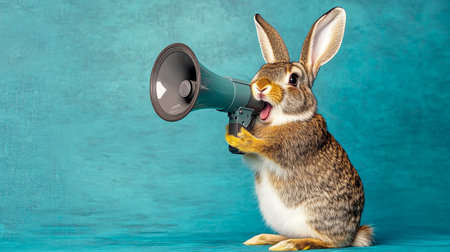 Cute Rabbit Communicating Important Announcement Easter Bunny s Special Message for Everyoneの素材