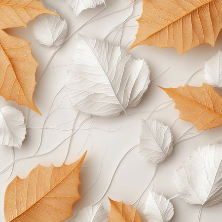 Stunning Autumn Scene with White, Peach Leaves and Vibrant Colors for Graphic Design and Website Useの素材