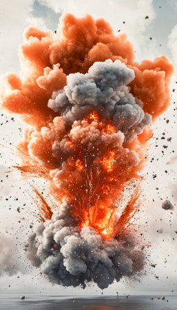 Dramatic Orange and Gray Atmospheric Explosion Creating a Powerful and Destructive Force in Actionの素材