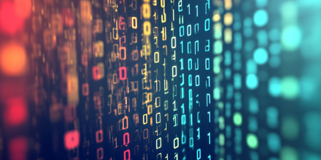 Dynamic Binary Code Visualization with Primary Color Accents Creating Depth in Abstract Designの素材