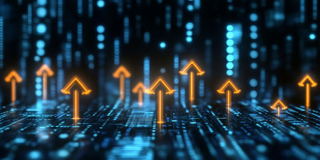 Dynamic Stock Image of a Financial Market Growth with Graphs and Digital Technology Elementsの素材