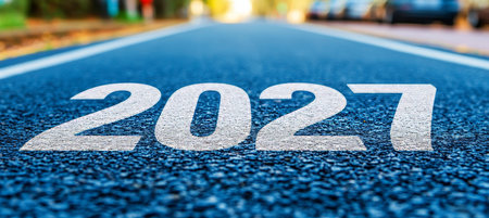 Futuristic Urban Street with Innovative Markings and Symbols for the Year 2027, Road Pathway Conceptの素材