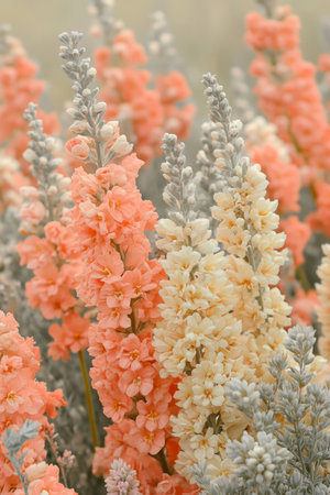 Watercolor Style Field with Elegant Flowers and Delicate Blossoms on a Soft Summer Day Landscapeの素材