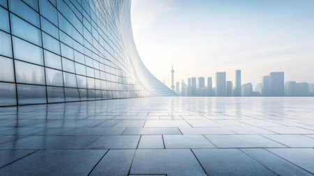 Futuristic Architecture in Urban Landscape with Modern Building Facades Reflecting the Sky Viewsの素材