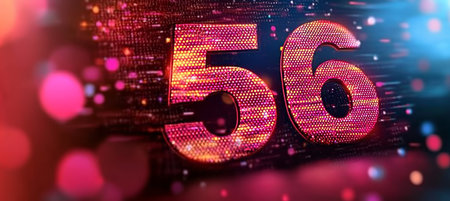 Futuristic Bright Rendering of Number 56 Featuring Digital Dotted Texture and Motion Trails Effectの素材