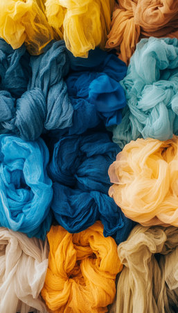 Vibrant Cascade of Colorful Textiles and Patterns, an Abstract Tapestry of Textural Diversityの素材