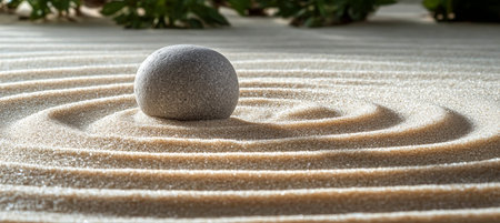 Tranquil Zen Garden Landscape with Raked Sand and Balanced Stones for Mindfulness and Meditationの素材