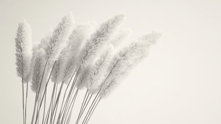 Serene Composition of Delicate Feather Grass Abstract Artwork, Soft Focus on Grey Pastel Backgroundの素材