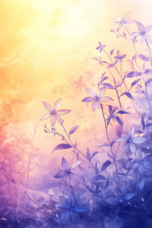 Soft Watercolor Meadow with Hand Drawn Wildflowers in Gentle Pastel Hues, Serene Nature Sceneの素材