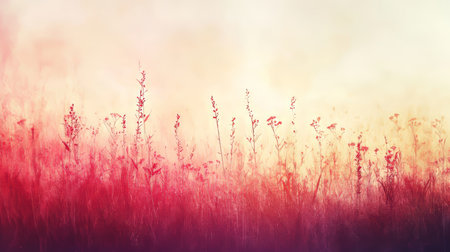 Colorful Watercolor Meadow with Wildflowers at Sunset, Dreamy Abstract Landscape in Soft Pastelsの素材