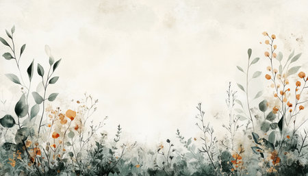 Charming Watercolor Floral Arrangement with Pastel Colors, Delicate Greenery, and Gold Accentsの素材