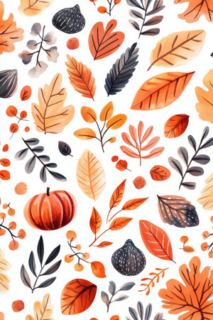 Vibrant Autumnal Elegance in Watercolor A Captivating Display of Nature s Bounty and Beautyの素材